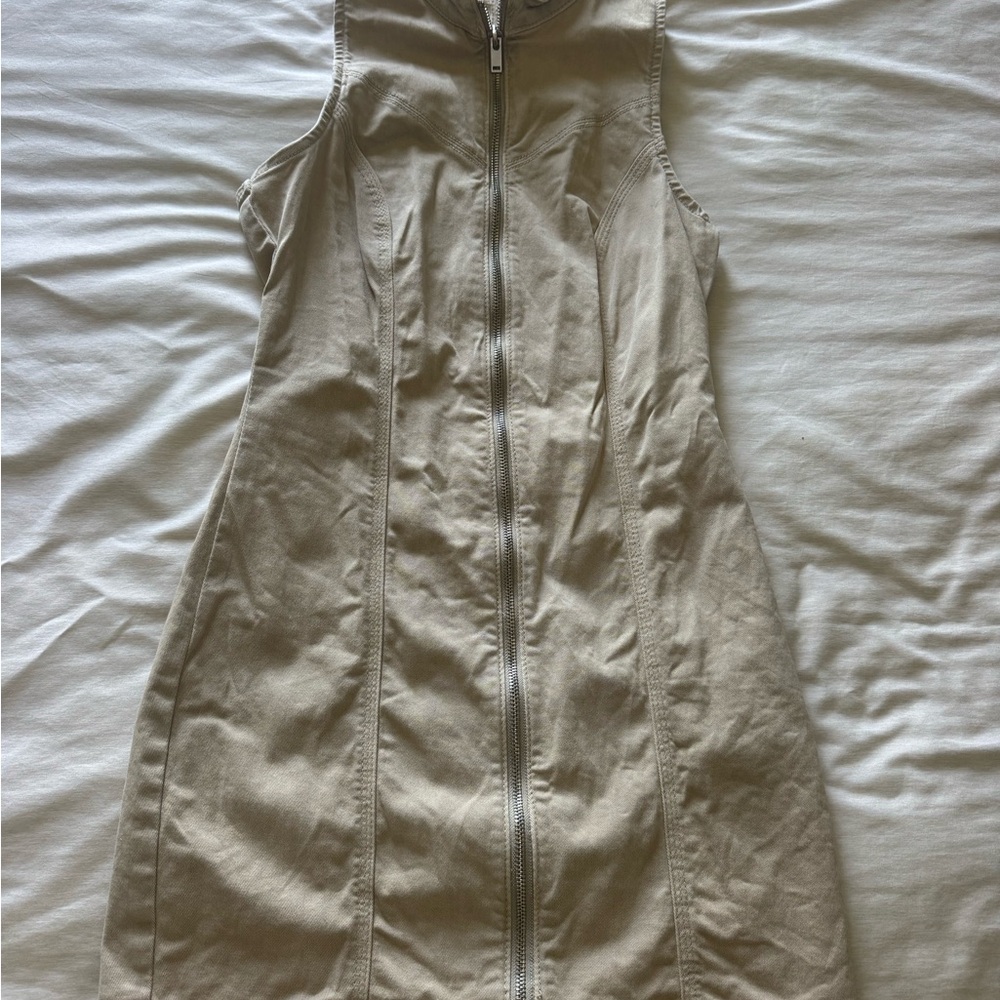 Bershka Beige Zip-Front Mini Dress